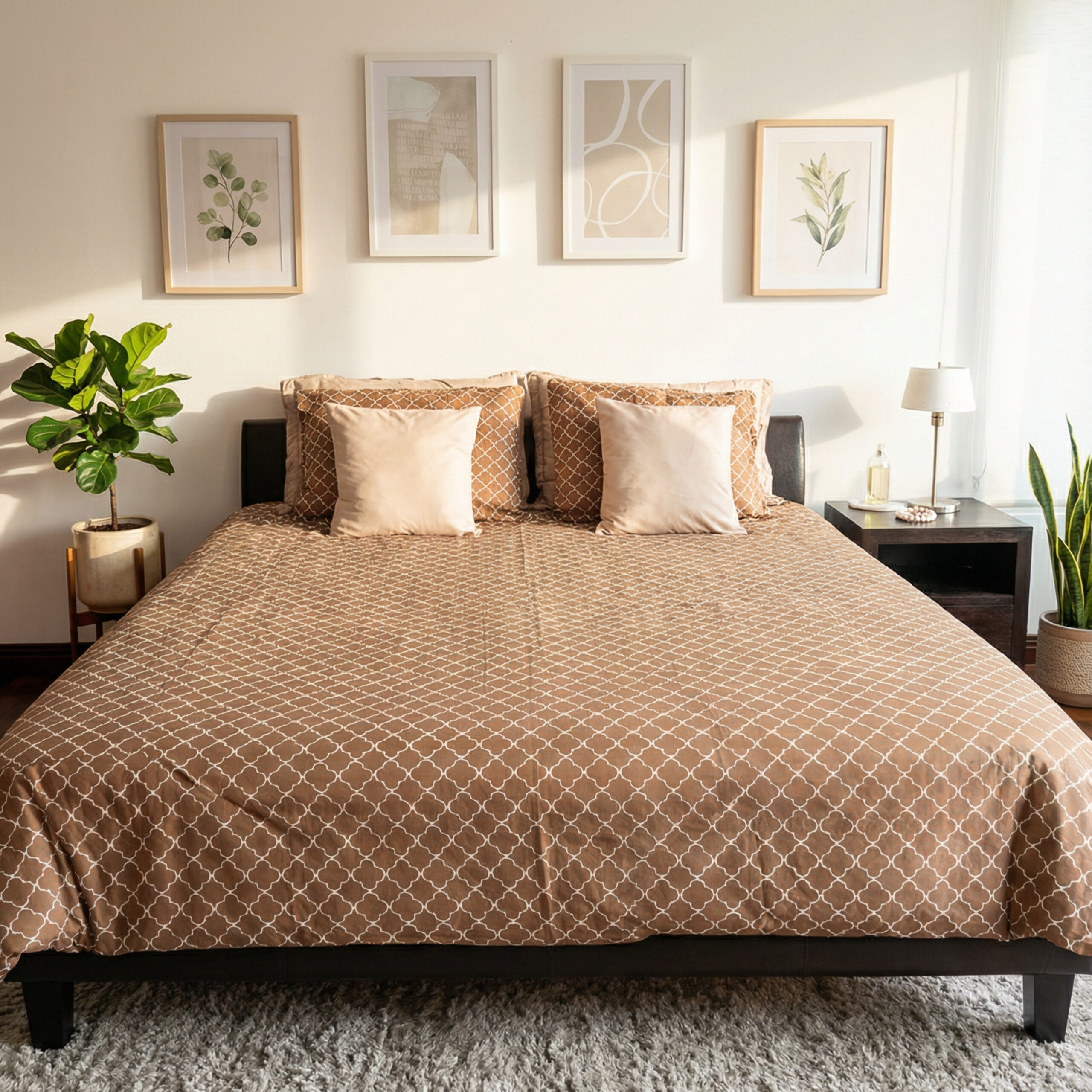 duvet reversible clásico de estampado blanco y café/reverso: blanco duvet reversible clásico de estampado blanco y café/reverso: blanco