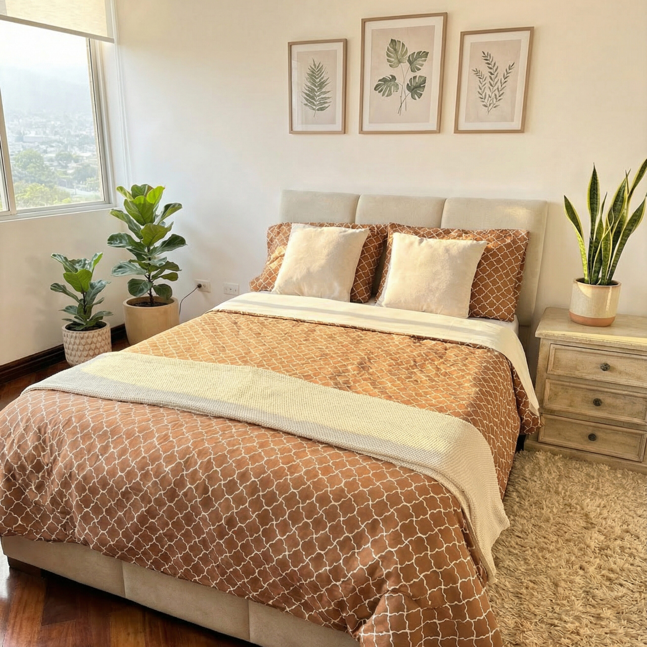 duvet reversible clásico de estampado blanco y café/reverso: blanco duvet reversible clásico de estampado blanco y café/reverso: blanco