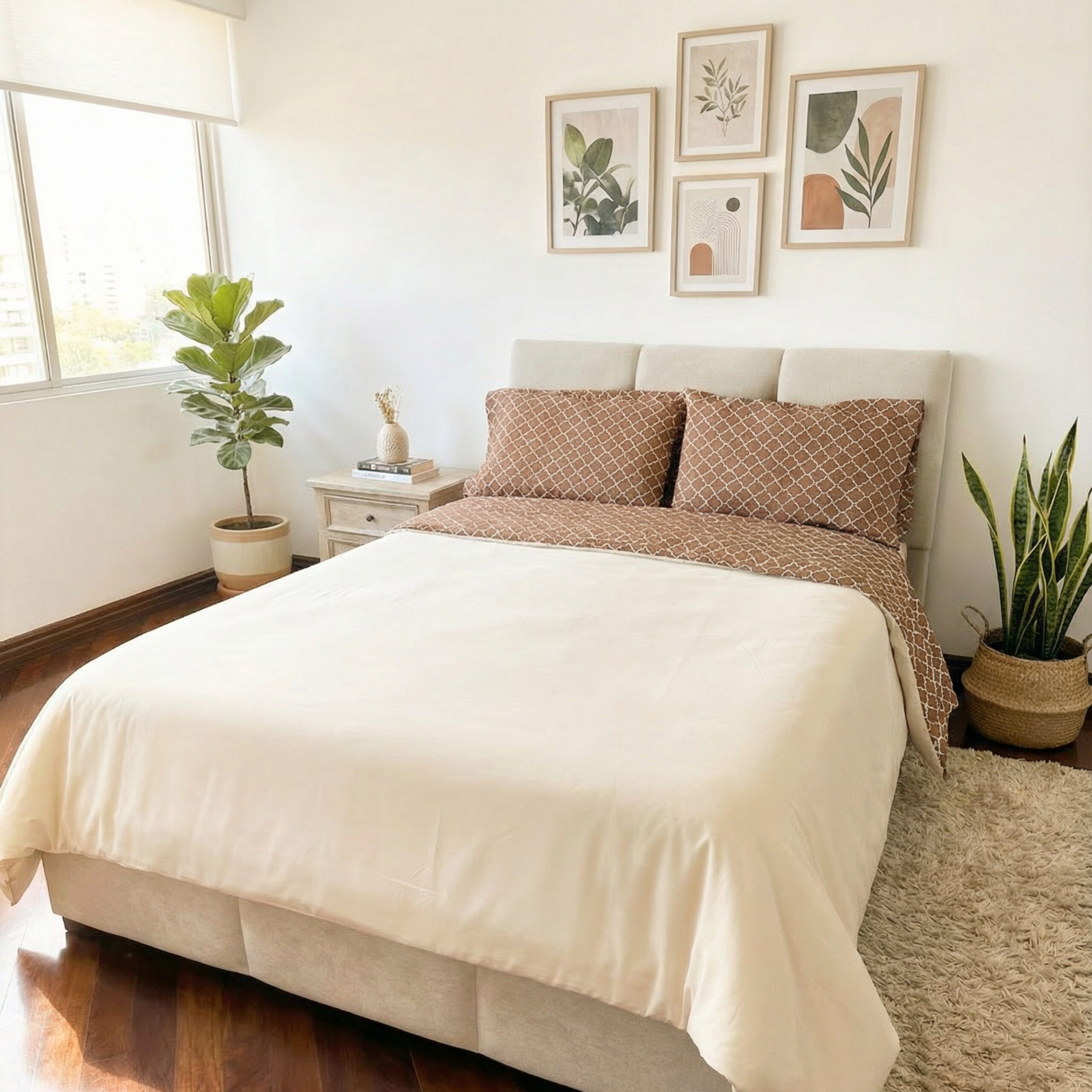 duvet reversible clásico de estampado blanco y café/reverso: blanco duvet reversible clásico de estampado blanco y café/reverso: blanco