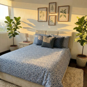 duvet reversible floreado de estampado celeste y azul/reverso: celeste