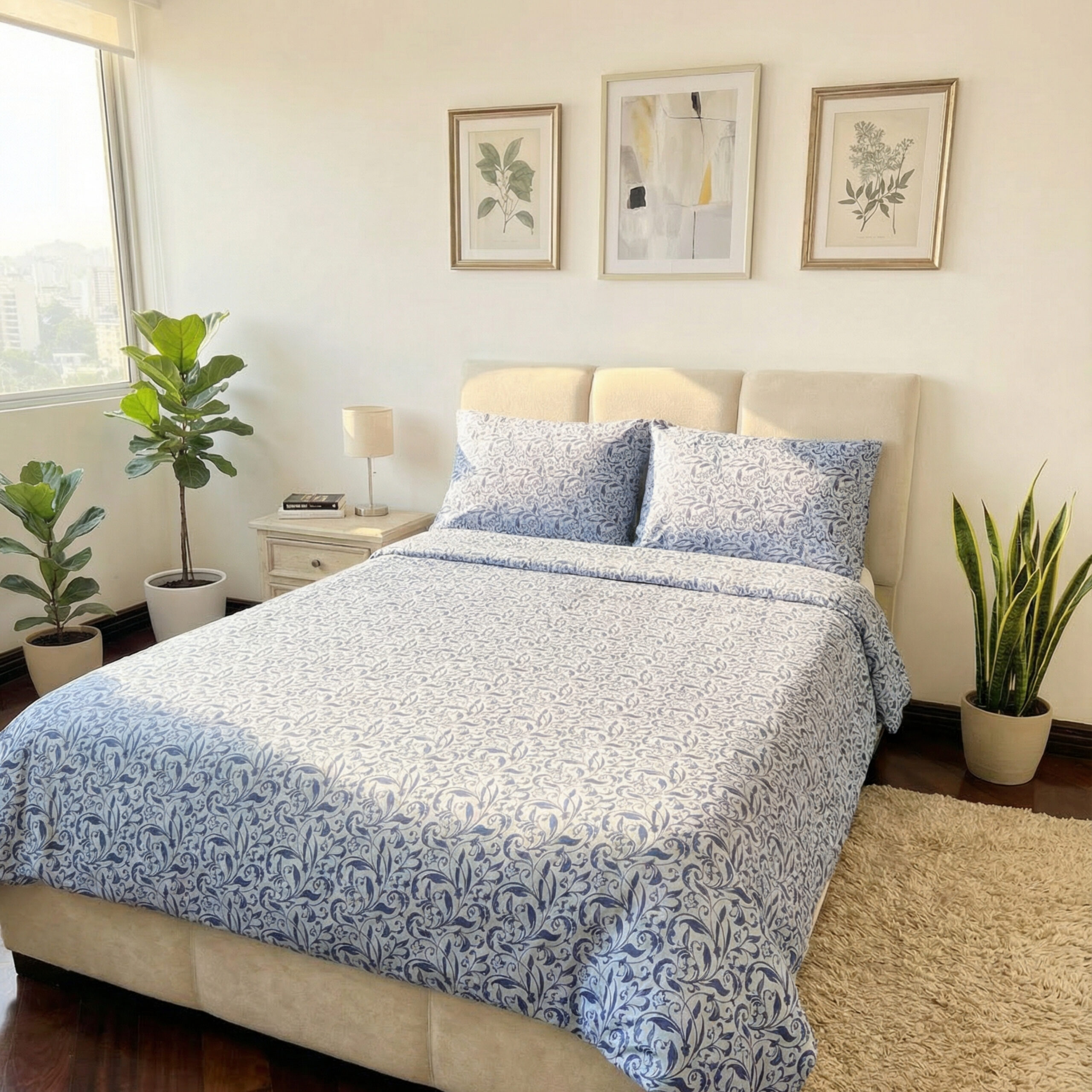 duvet reversible floreado de estampado celeste y azul/reverso: celeste duvet reversible floreado de estampado celeste y azul/reverso: celeste