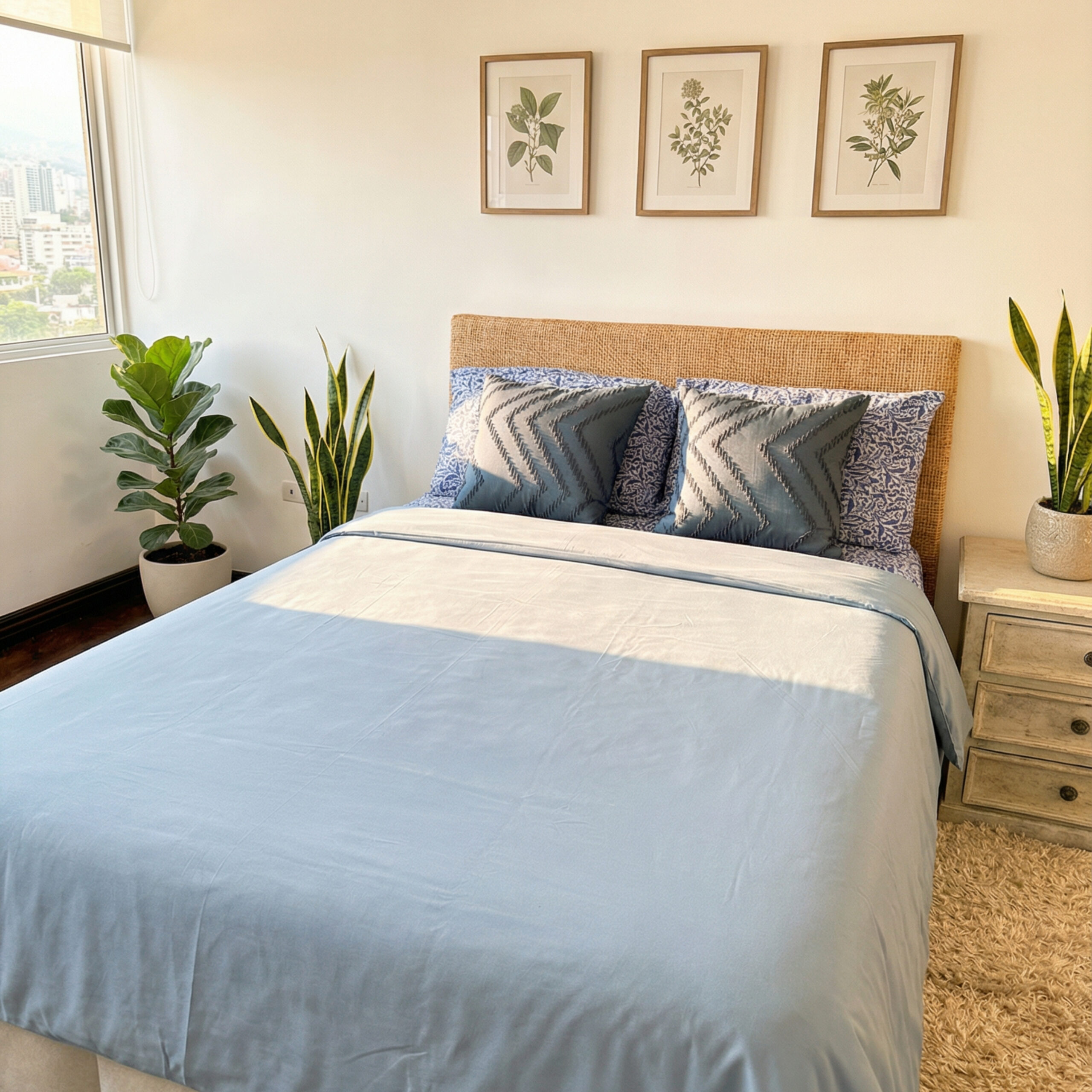 duvet reversible floreado de estampado celeste y azul/reverso: celeste duvet reversible floreado de estampado celeste y azul/reverso: celeste