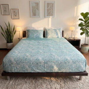 duvet reversible moderno de estampado blanco y turquesa/reverso: menta